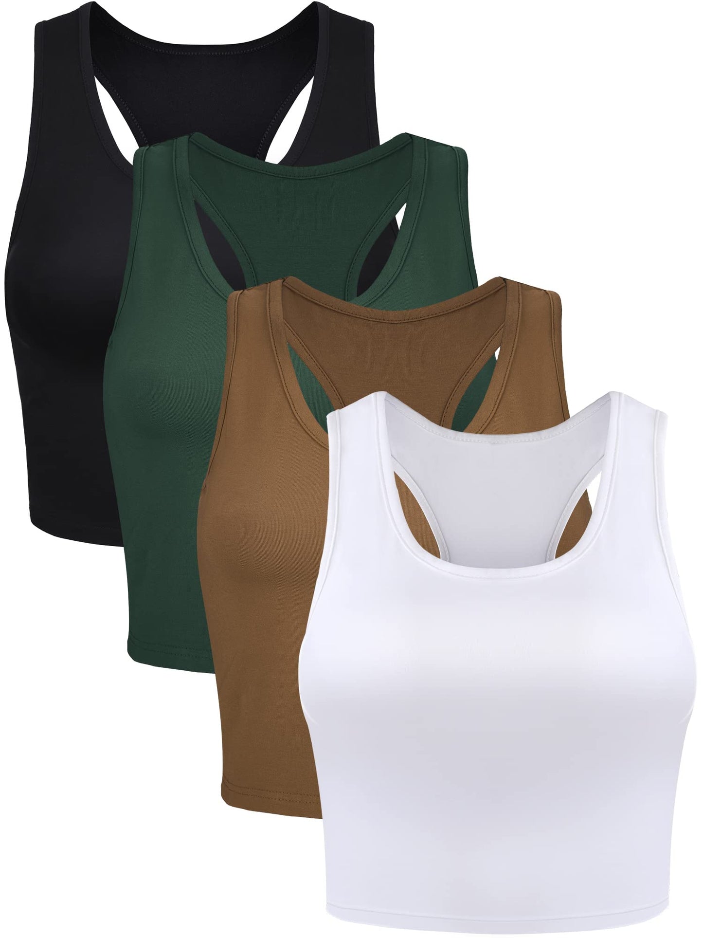 Boao 4 Pieces Basic Crop Tank Tops Sleeveless Racerback Crop Top for Women (Dark Green, Black, White, Chocolate, Small)