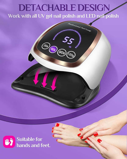 Gugusure UV LED Nail Lamp, 180W Nail Dryer for Gel Polish with LCD Display, Auto Sensor and 4 Timer Settings, Professional Gel Curing Lamp Gel Polish Light with 42 LED Beads for Salon and Home