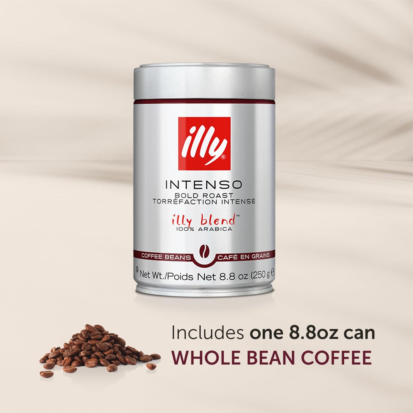 Illy Intenso Whole Bean Coffee, Dark Roast, Intense, Robust And Full Flavored With Notes Of Deep Cocoa, 100% Arabica Coffee, No Preservatives, 8.8 Ounce (Pack Of 1)