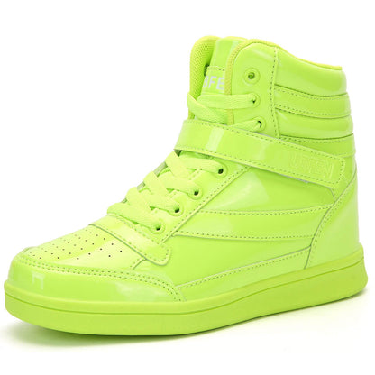 UBFEN Womens High Top Ankle Support Sneakers Vibrant Green Wedge Heel Retro 80s Tennis Shoes for Girls Cosplay Removable Insole Backpacking Boots Size 7.5