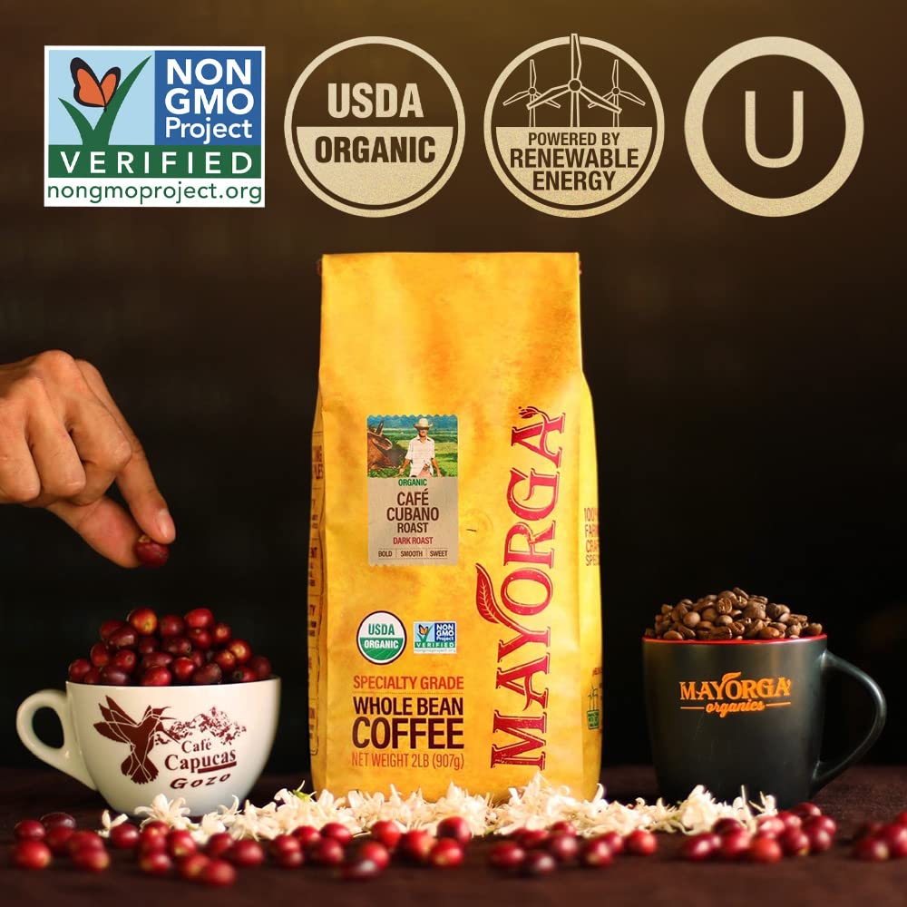 Mayorga Dark Roast Coffee 5lb bag Cubano Roast Coffee 100% Arabica Café Whole Coffee Beans - Smoothest Organic Coffee - Specialty Grade, Non-GMO, Direct Trade