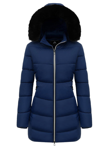 MOERDENG Women's Winter Windproof Warm Down Coats Waterproof Thicken Hooded fashions Puffer Jacket Dark Blue 02-S