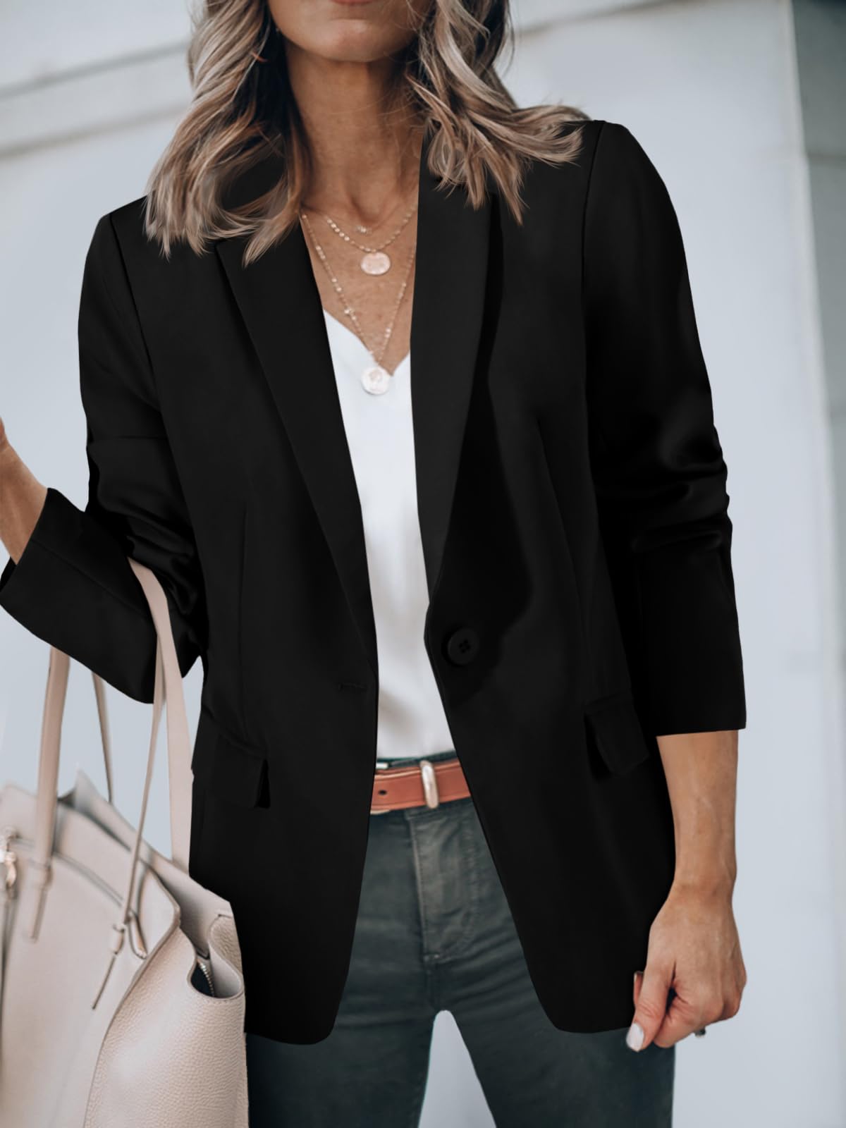 Cicy Bell Womens Casual Blazers Open Front Long Sleeve Work Office Suit Jackets Blazer Black