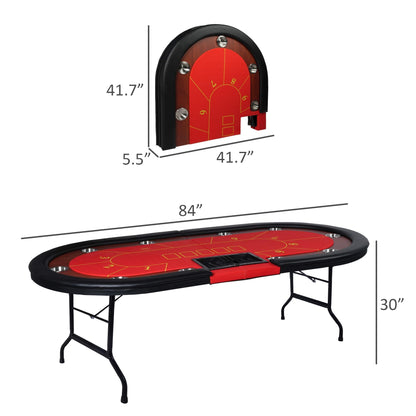 DC DICLASSE Upgrade 84" Folding Poker Table, 10 Players Oval Card Table with Stainless Steel Cup Holders & Padded Rails, Casino Leisure Felt Surface Texas Hold 'em Poker Table, Red