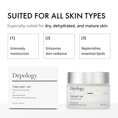 depology Triple Lipid+Q10 Facial Moisturizer | Daily Face Cream with Ceramides and Niacinamide for All Skin Types | Hydrating Face Moisturizer Targets Signs of Skin Stress | 1.69 fl oz