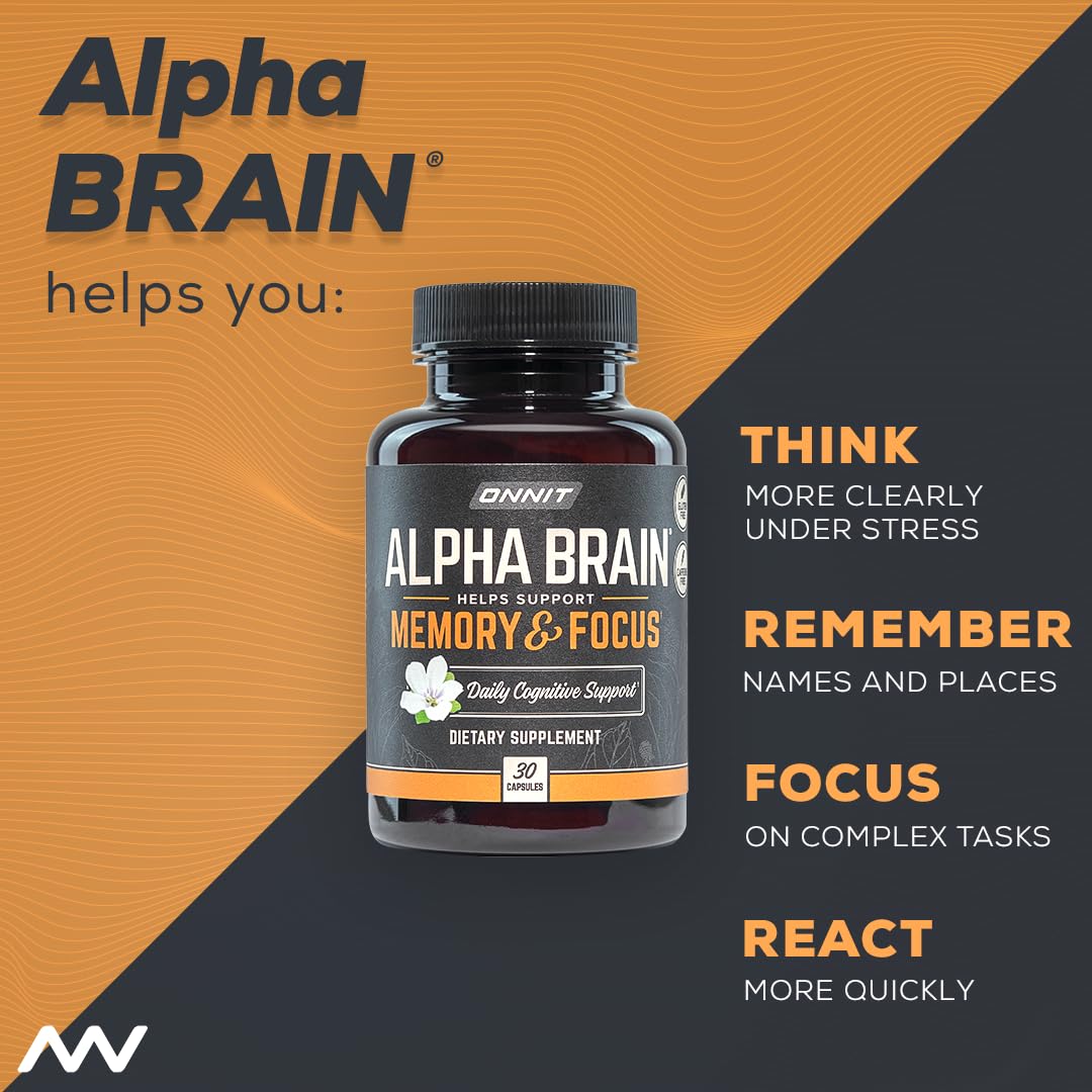 ONNIT Alpha Brain Nootropic Brain Supplement for Men & Women | Memory, Mental Clarity & Cognitive Improvement | Focus Capsules with L-Theanine, Vitamin B6 & Phosphatidylserine (30 Count)