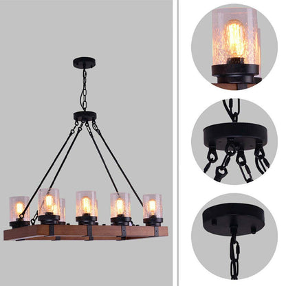 8-Lights Candle Pendant Light 480W(Max) Lodge Tavern Wood Chandelier Safety, for Living Room/Bedroom/Dining Room/Kitchen