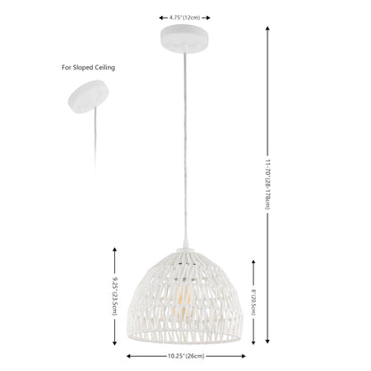 JONATHAN Y JYL6513A Campana 10.25" 1-Light Bohemian Modern Woven Rope/Iron LED Pendant Farmhouse, Coastal, Transitional, Office, Living Room, Family Room, Dining Room, Bedroom, Hallway, Foyer, White