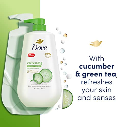 Dove Body Wash with Pump Refreshing Cucumber and Green Tea 3 Count Refreshes Skin Cleanser That Effectively Washes Away Bacteria While Nourishing Your Skin 30.6 oz