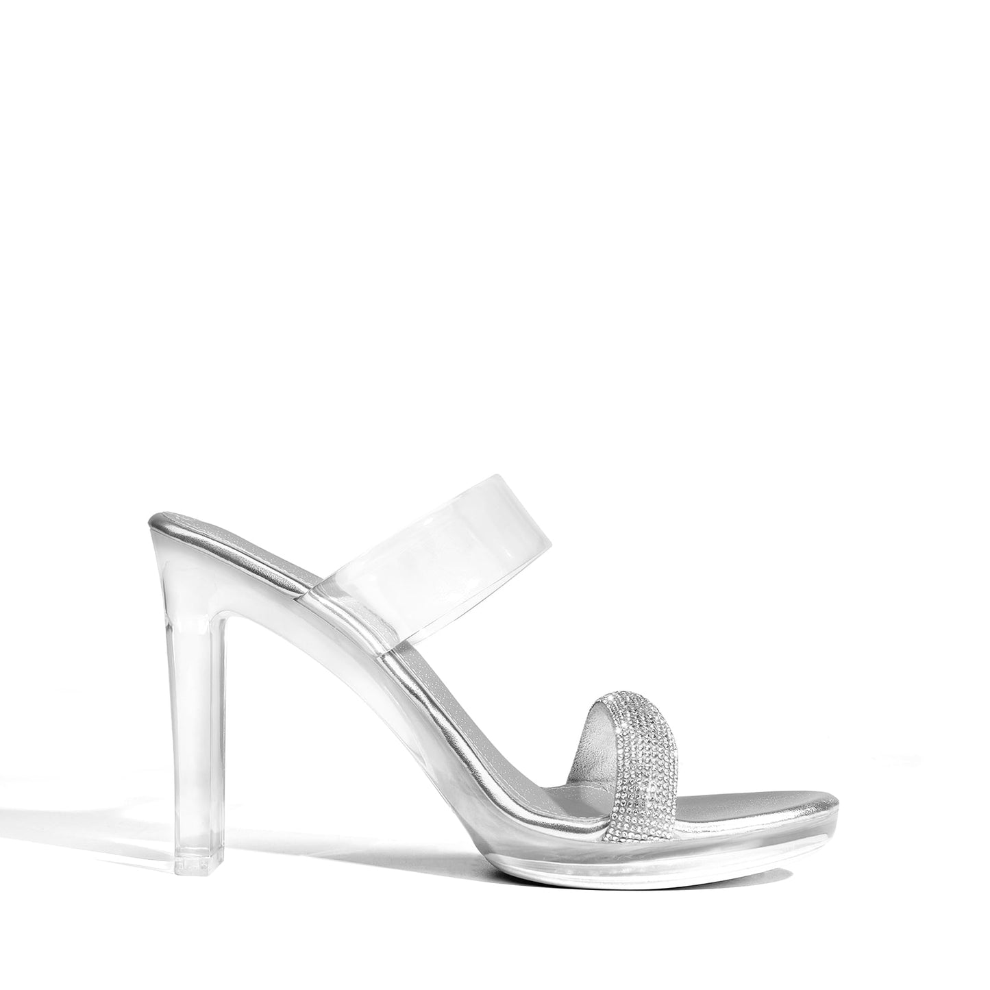 DREAM PAIRS Women's Clear Two Strap Open Toe High Block Chunky Slip on Dress Heel Sandals,Size 9,Silver Clear,DHS217