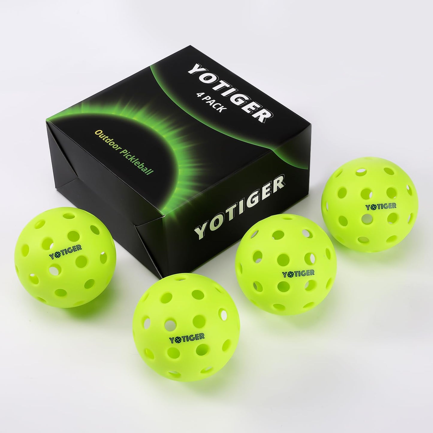 Pelotas de Pickleball YOTIGER, paquete de 4, 40 agujeros, para exteriores, alta visibilidad y rebote, elegantes y duraderas, para todos los estilos de paletas de Pickleball y todos los niveles de habilidad