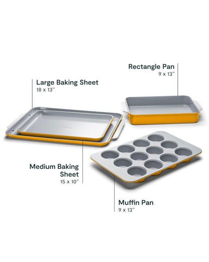 Caraway Nonstick Ceramic Bakeware Set (5 Pieces) - Baking Sheets, Assorted Baking Pans & Storage - Aluminized Steel Body - Non Toxic, PTFE & PFOA Free - Marigold