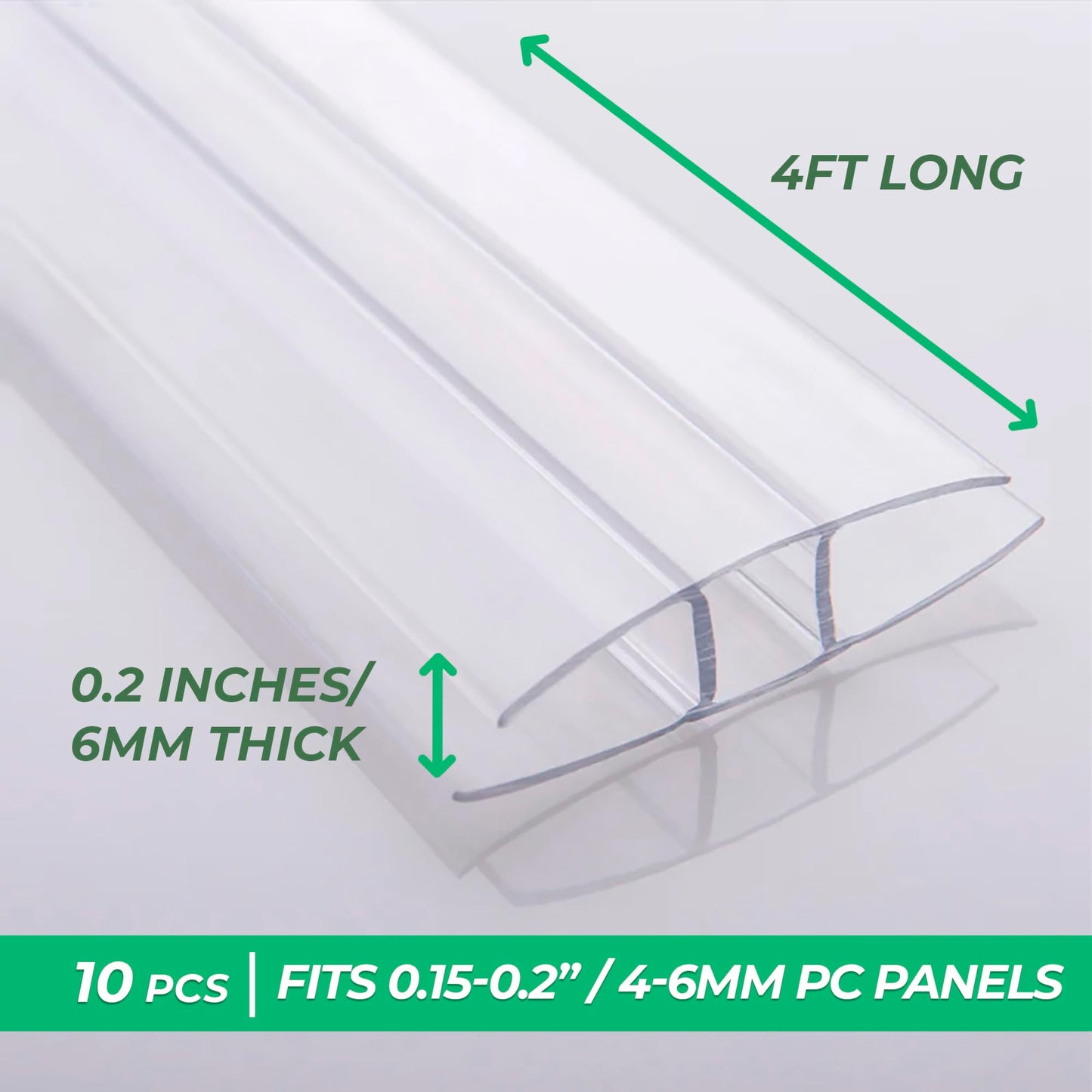 OWLHAUS Greenhouses Polycarbonate Greenhouse Panels Connectors - Fit 6mm or 4mm Twin-Wall Polycarbondate Panels, Join 2 Pieces of Panels Together, 4-Foot Length, 10 Pieces (H Connectors 6mm-4ft)