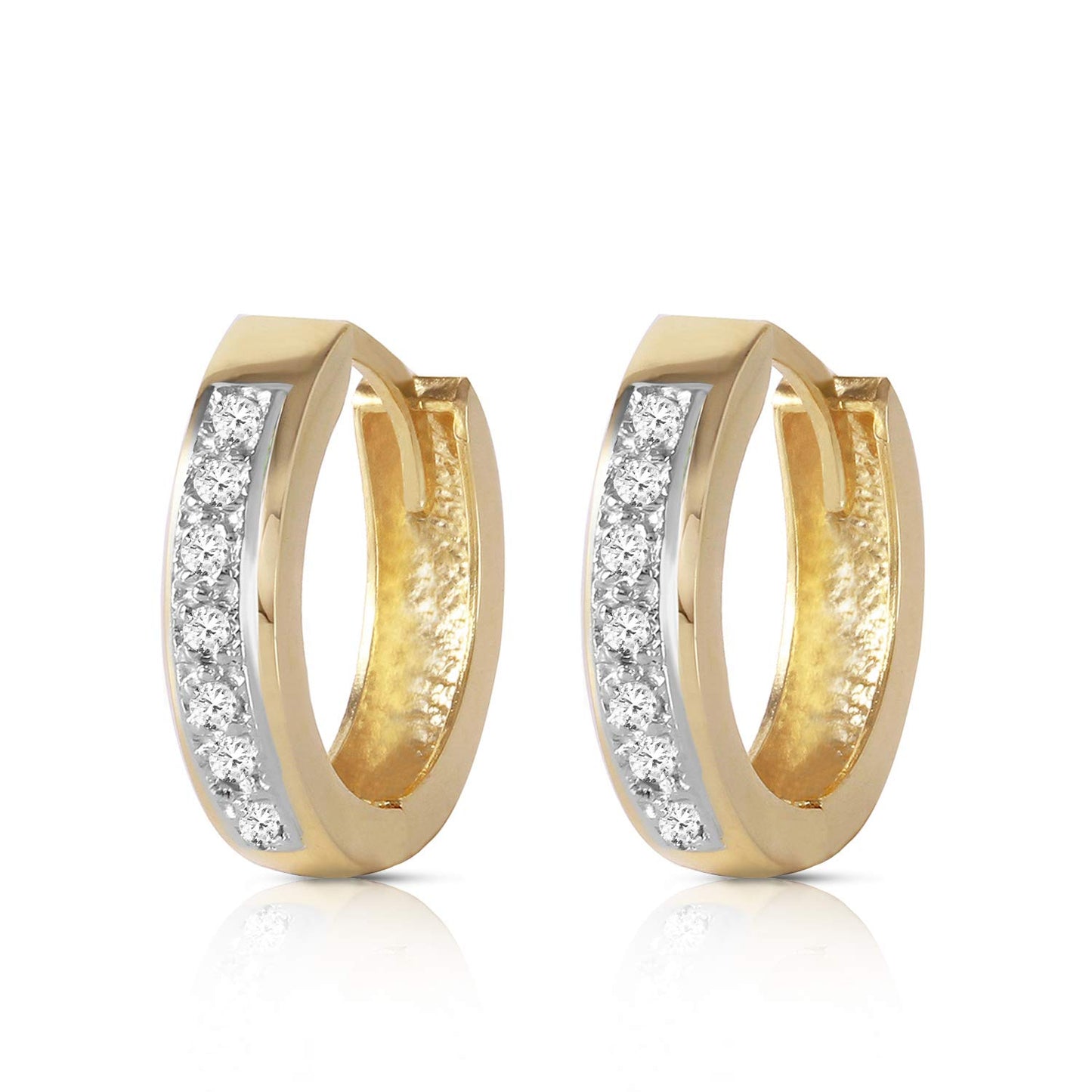 14k Solid Gold Hoop Huggie Earrings with Diamonds