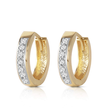 14k Solid Gold Hoop Huggie Earrings with Diamonds