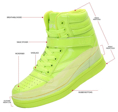 UBFEN Womens High Top Ankle Support Sneakers Vibrant Green Wedge Heel Retro 80s Tennis Shoes for Girls Cosplay Removable Insole Backpacking Boots Size 7.5