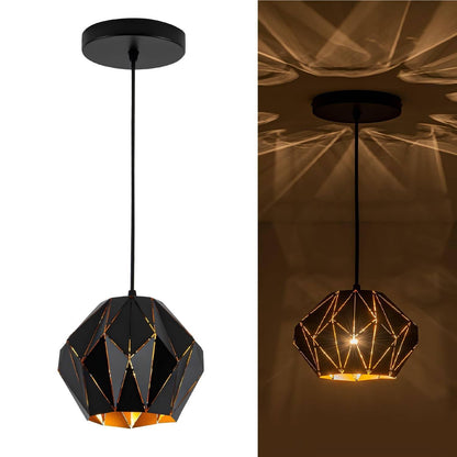 Omgomne Industrial Pendant Lights Kitchen Island,Black Ceiling Lighting Fixture Chandelier with Metal Geometric Diamond Shade Vintage Pendant Lamp for Dining Living Room Bedroom 1 Light