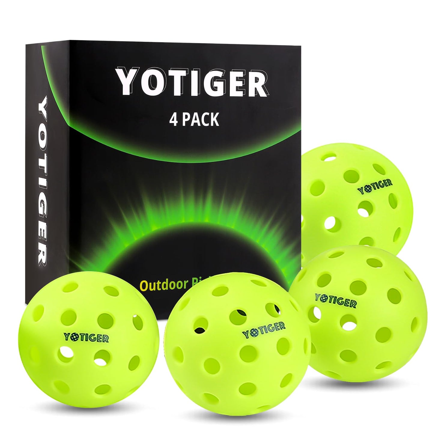 Pelotas de Pickleball YOTIGER, paquete de 4, 40 agujeros, para exteriores, alta visibilidad y rebote, elegantes y duraderas, para todos los estilos de paletas de Pickleball y todos los niveles de habilidad