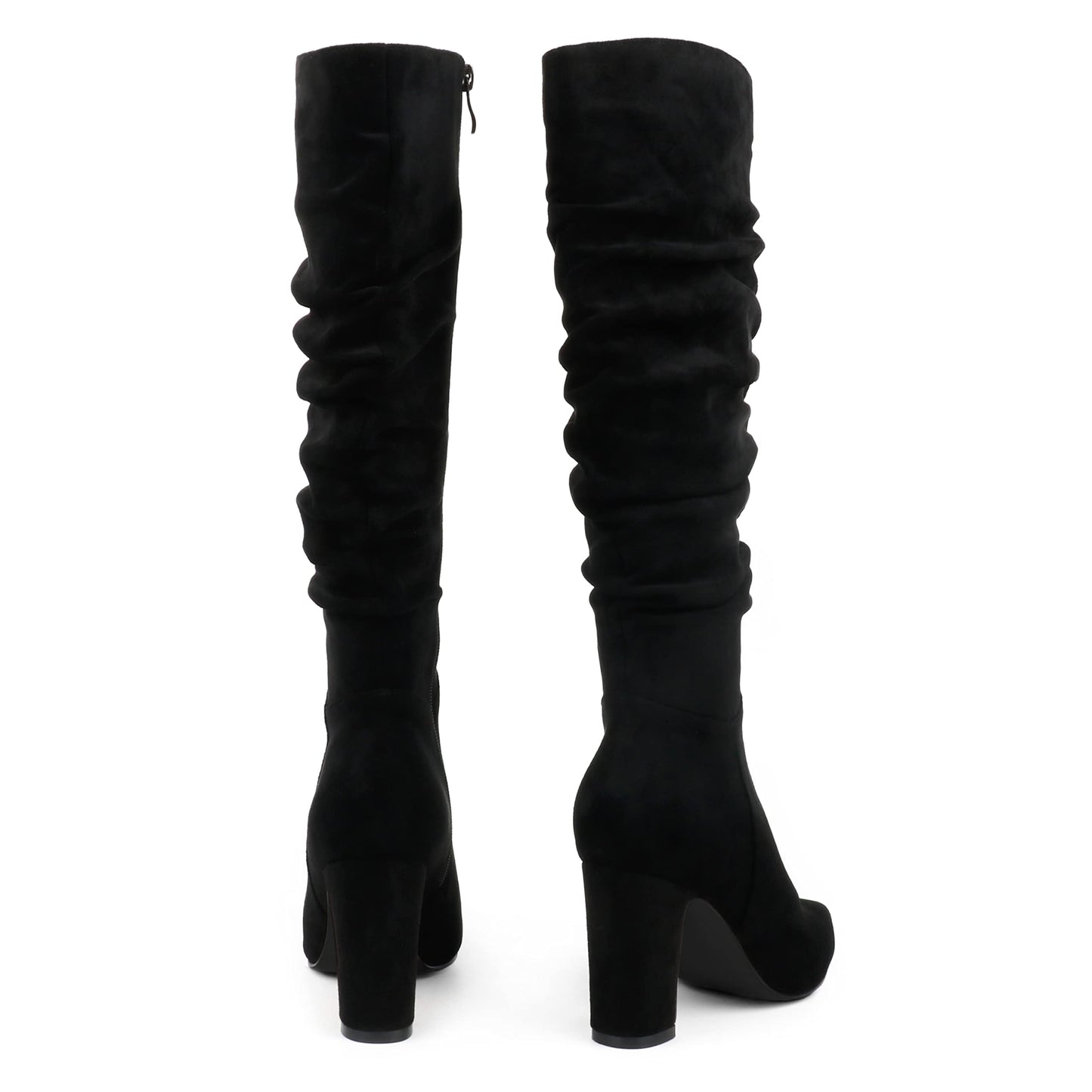 JOY IN LOVE Women's High Block Heel Wrinkled Slouchy Zipper Knee High Boots Black S-BD US 6.5