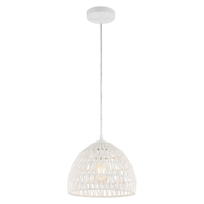 JONATHAN Y JYL6513A Campana 10.25" 1-Light Bohemian Modern Woven Rope/Iron LED Pendant Farmhouse, Coastal, Transitional, Office, Living Room, Family Room, Dining Room, Bedroom, Hallway, Foyer, White