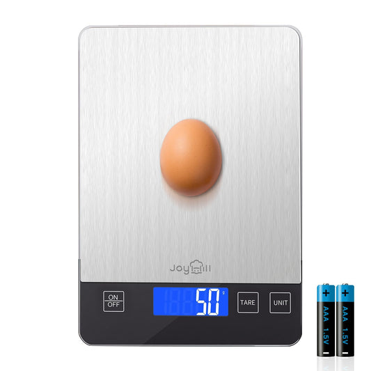 JOYHILL Food Scale, 10kg/1g Digital Kitchen Scale, Food Scale Grams and Ounces for Baking and Cooking, Premium Stainless Steel with LED Display, Batteries Included