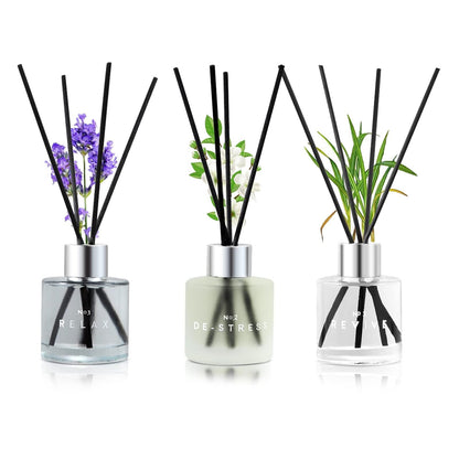 3 Pack Fragrance Reed Diffuser, 50ML Lavender Jasmine Lemongrass Aromatherapy Diffuser Set with 12 Black Fiber Sticks,Air Freshener for Bedroom Bathroom Office, 8.2X 6.6X 2.1 inch