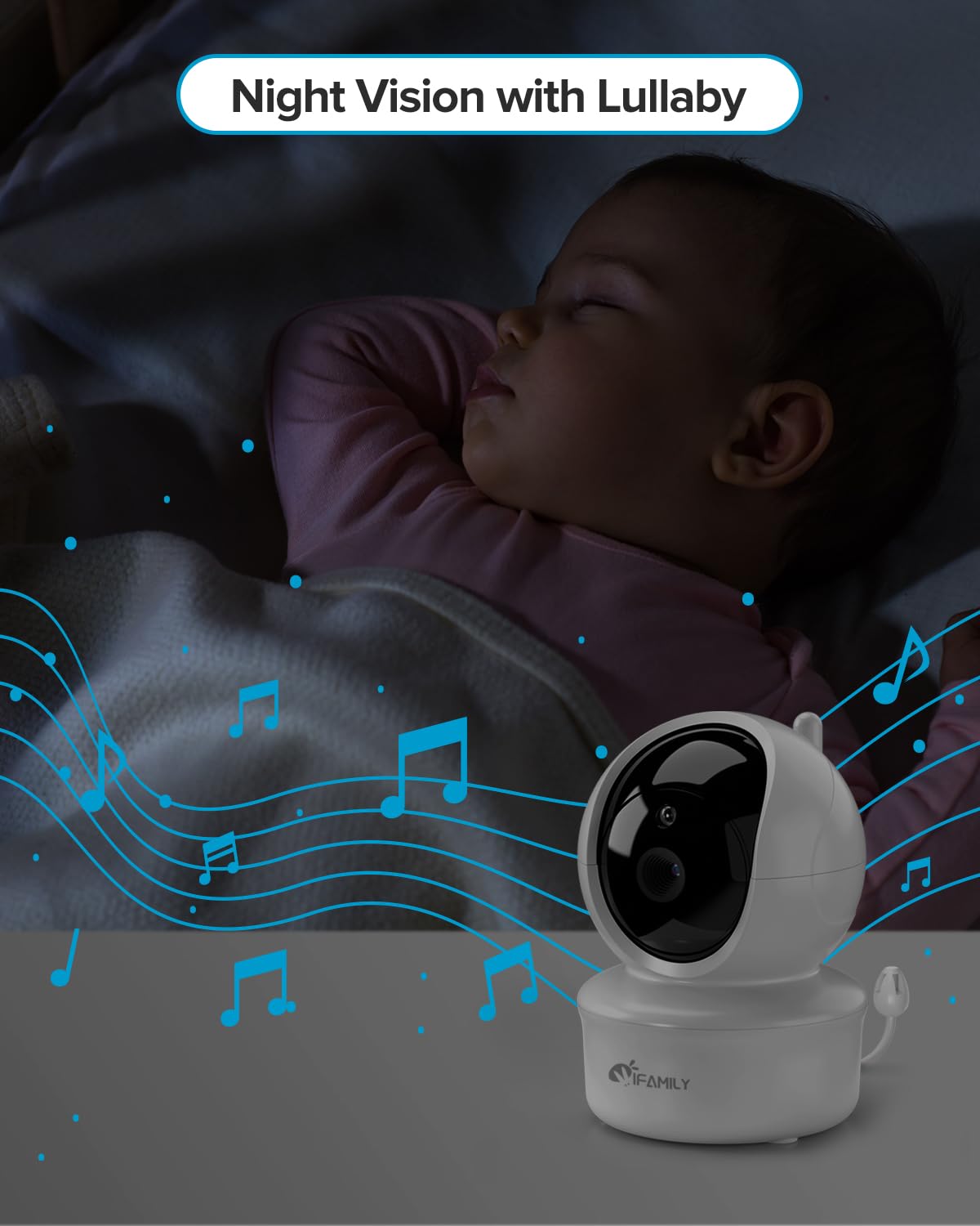 iFamily Baby Monitor - Large 5" Screen with 30Hrs Battery Life - Remote Pan-Tilt-Zoom;No WiFi, Two-Way Audio, Night Vision, Temperature, Lullabies, 960ft Long Range Baby Monitor with Camera and Audio