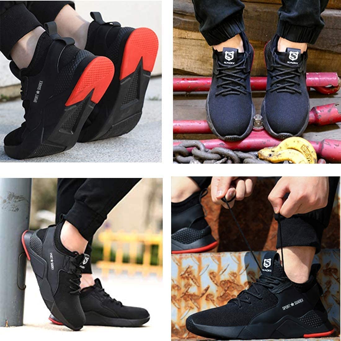 SUADEX Steel Toe Shoes for Men Women Lightweight Safety Work Sneakers for Construction Indestructible Breathable Black