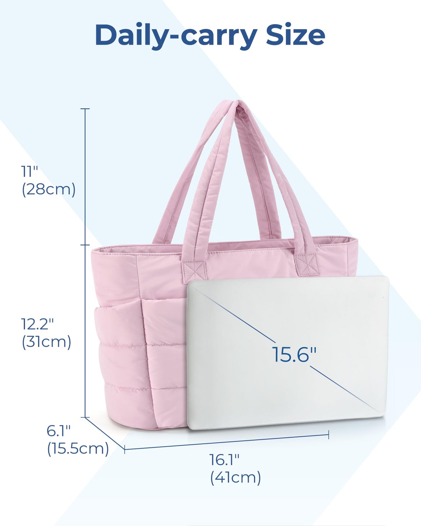 BAGSMART Tote Bag for Women, Lightweight Puffy Tote Bag with Compartments Shoulder Bag Handbag Quilted Shoulder Bag Handbag for Travel, Work, Beach, Gym, Shop (Pink)