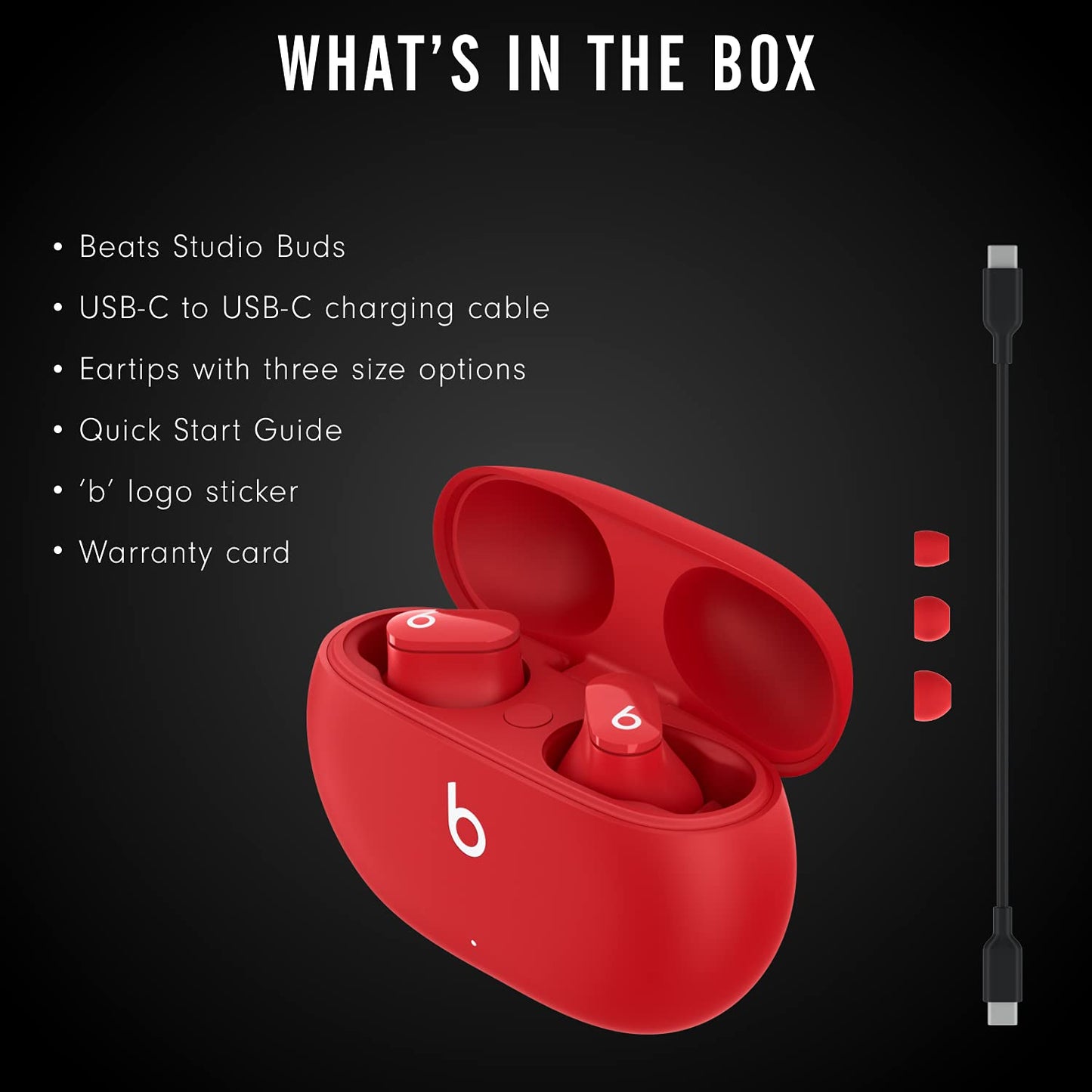 Beats Studio Buds - True Wireless Noise Cancelling Earbuds - Compatible with Apple & Android, Built-in Microphone, IPX4 Rating, Sweat Resistant Earphones, Class 1 Bluetooth Headphones - Red