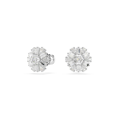 Swarovski Idyllia Stud Earrings, Mixed Cuts, Snowflake, Clear, Rhodium Finished