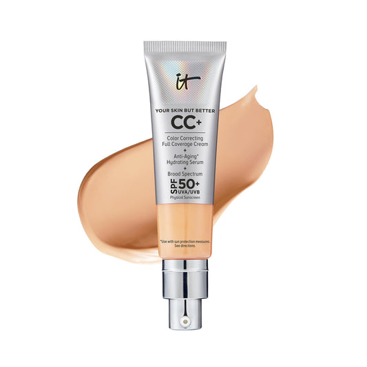 IT Cosmetics Your Skin But Better CC+ Cream, Neutral Medium - Color Correcting Cream, Full-Coverage Foundation, Hydrating Serum & SPF 50+ Sunscreen - Natural Finish - 1.08 fl oz