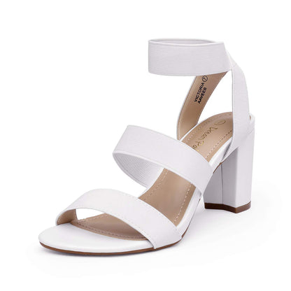 DREAM PAIRS Womens Open Toe High Chunky Elastic Strap Dress Heel Sandal, White-9 (Victoria)