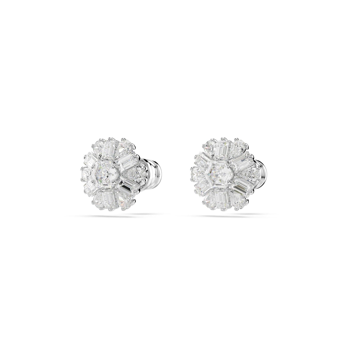 Swarovski Idyllia Stud Earrings, Mixed Cuts, Snowflake, Clear, Rhodium Finished