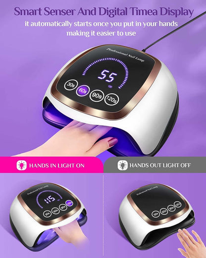 Gugusure UV LED Nail Lamp, 180W Nail Dryer for Gel Polish with LCD Display, Auto Sensor and 4 Timer Settings, Professional Gel Curing Lamp Gel Polish Light with 42 LED Beads for Salon and Home