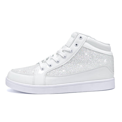 IGxx Glitter White Shoes for Men Fashion High Top Casual Sequin Sparkly Sneakers Men's Bling Shiny Men 8.5