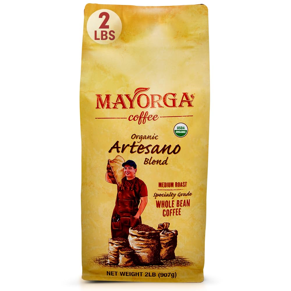 Mayorga Organic Coffee 2lb Artesano Blend - Medium Roast Whole Bean Coffee Speciality Grade, 100% Arabica, Slow Roasted, Chocolate and Nutty Flavor with Low Acidity - USDA Organic, Non-GMO, Kosher