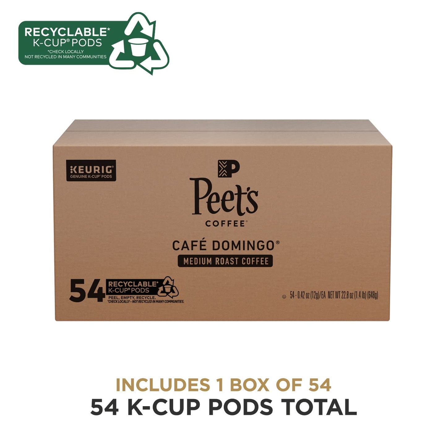 Peet's Coffee, Medium Roast Keurig K-Cup Pods - Café Domingo, 54 Count