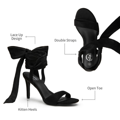 Trary Black Heels, Black Heels for Women, Black Strappy Heels,Lace Up Kitten Heels, 3.5 Inch Stiletto Heels, Wide Width Women Heels,Bow Heels for Women, Open Toe Small Heels,Wrap Heels,Tie up Heels