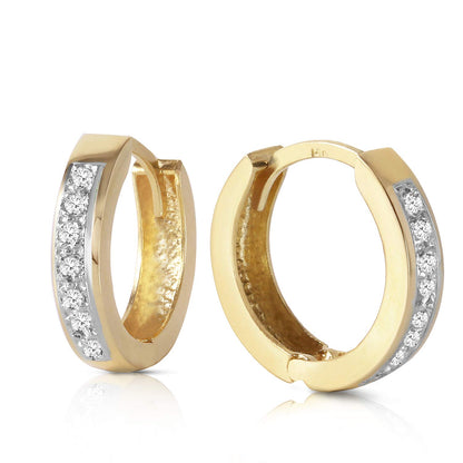 14k Solid Gold Hoop Huggie Earrings with Diamonds