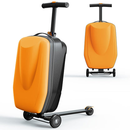 TABU 21" Scooter Hardshell Luggage for Kid and Adult, Foldable Carry-on Kids Suitcase with Telescopic Handle, Multifunctional Ride On Lightweight Kids Luggage with Wheels, Orange