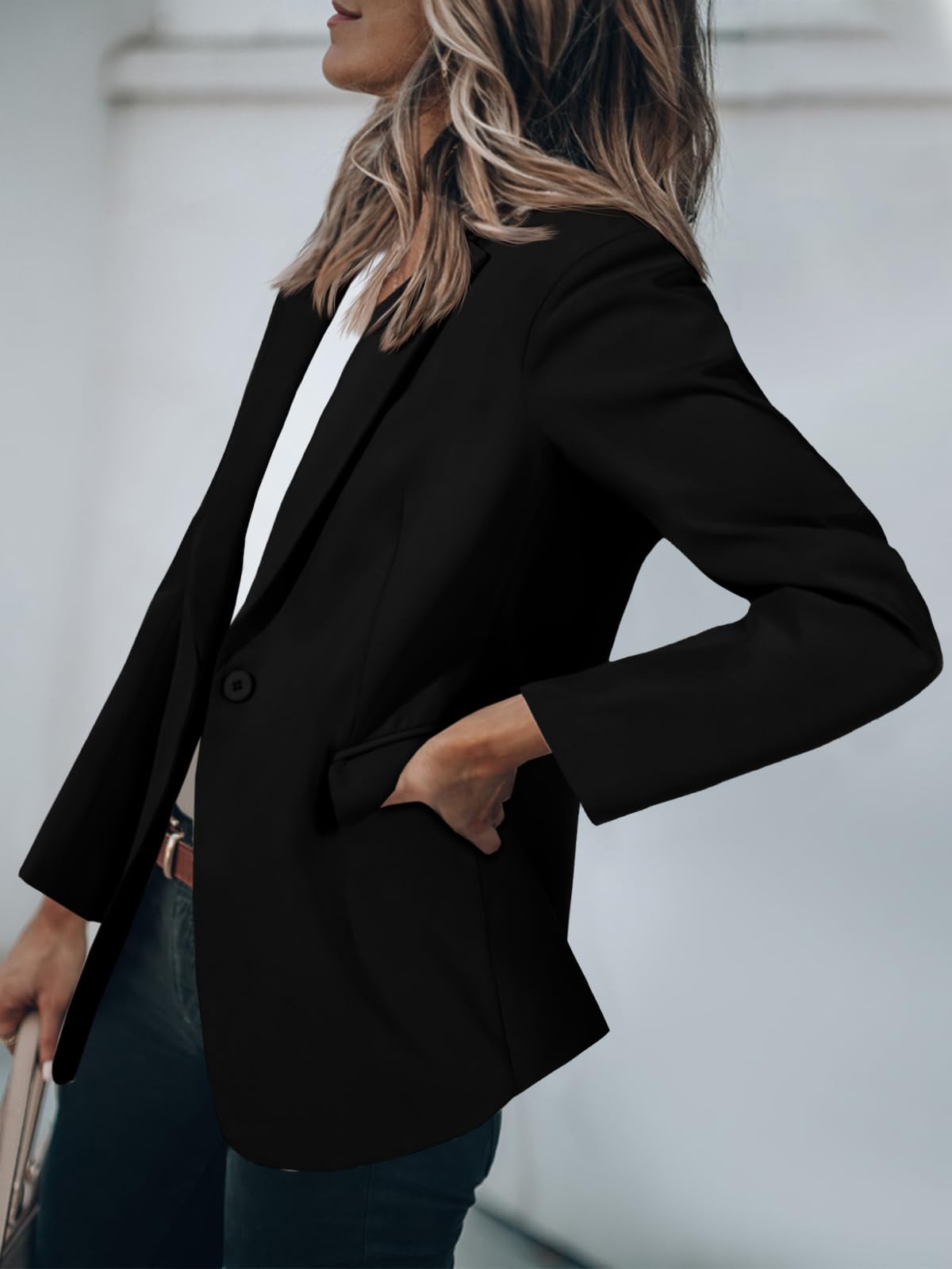 Cicy Bell Womens Casual Blazers Open Front Long Sleeve Work Office Suit Jackets Blazer Black