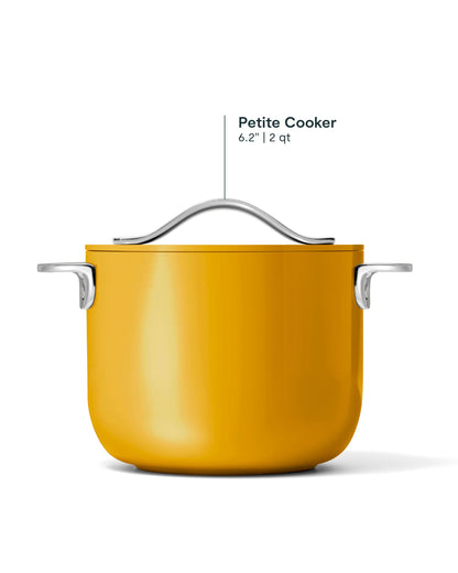 Caraway Petite Cooker - 2 Qt Ceramic Coated Pot - Free From Forever Chemicals - Perfect for Rice, Grains, or Sauces - Marigold