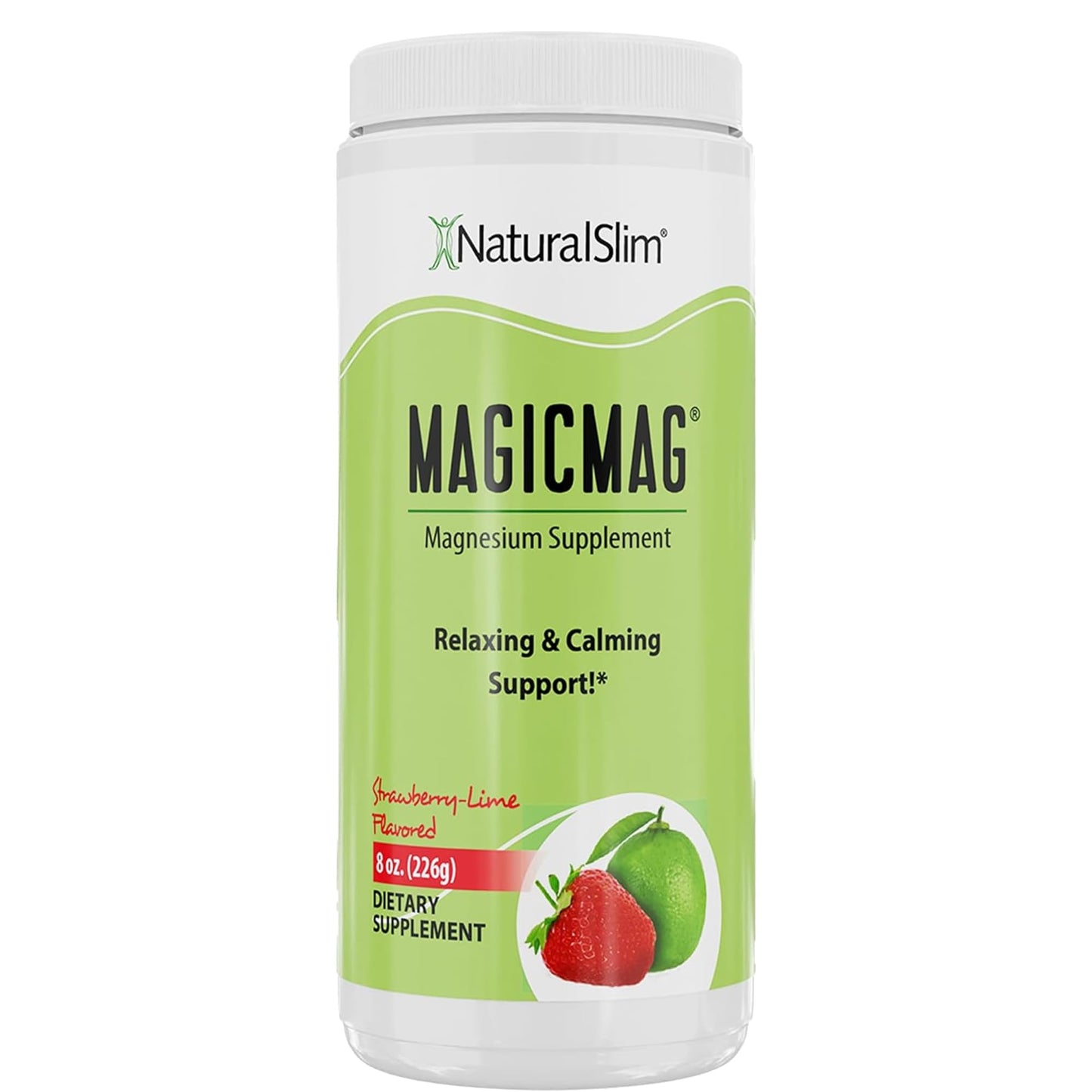 NaturalSlim Magicmag Pure Magnesium Citrate Powder – Stress, Constipation, Muscle, Heart Health, and Sleep Support | Natural Strawberry & Lime Flavored Magnesium Supplement - 8oz Drink Mix (Solo)