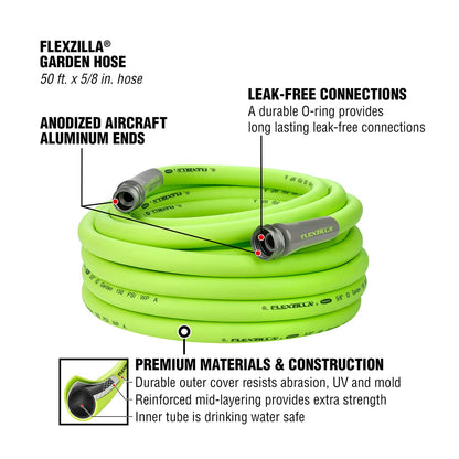 Flexzilla Garden Hose 5/8 in. x 50 ft, Heavy Duty, Lightweight, Durable, ZillaGreen - HFZG550YW-E