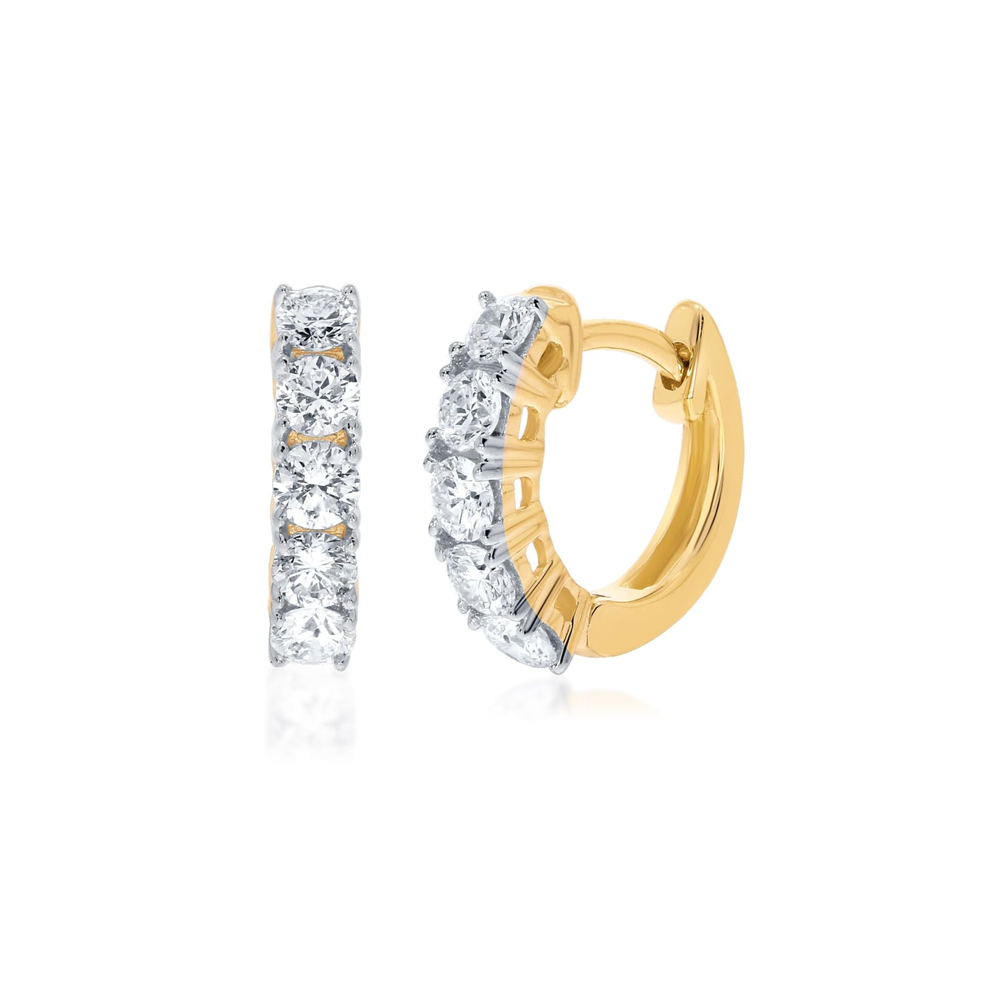 Lab Grown Diamond Hoop Huggie Earrings for Women | 1 CT TW Real 14K Yellow Gold Huggie Earrings | Certified GH VS SI Diamonds | Ideal Gift for women