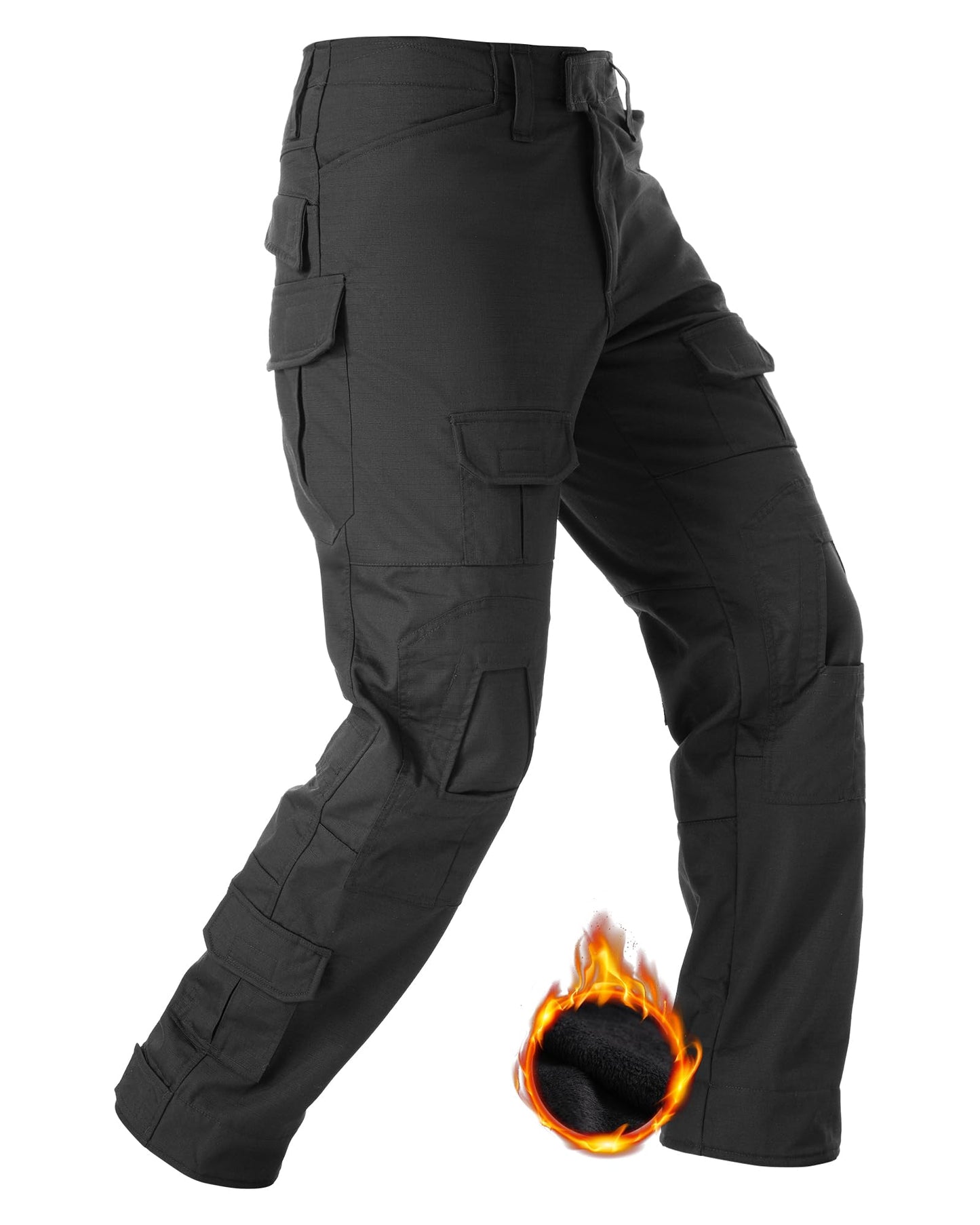 MERJAZ Men's Fleece Lined Tactical Pants Thermal Camo Cargo Pants Winter Waterproof Hiking Pants Insulated Work Pants Black 32