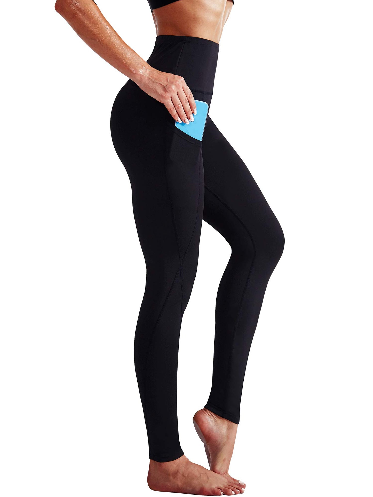 NELEUS 3 Pack Tummy Control High Waist Running Workout Leggings,9017,Black,Grey,Blue,US L,EU XL