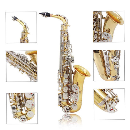 Btuty Etched Polished Brass Alto Saxophone Eb E-Flat Natural White Shell Button Woodwind Instrument with Case Gloves Mute Cleaning Cloth Belt Brush