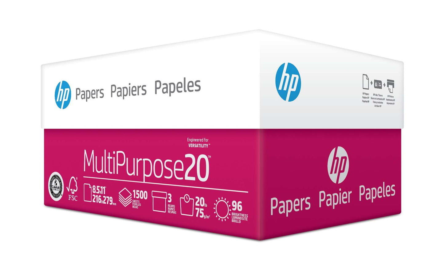 HP Printer Paper | 8.5 x 11 Paper | MultiPurpose 20 lb | 3 Ream Case - 1500 Sheets | 96 Bright | Made in USA - FSC Certified | 112530C